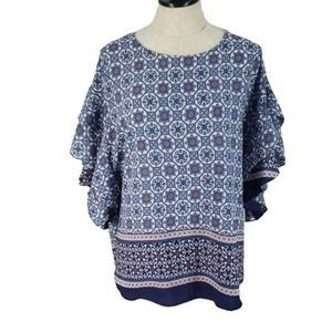 Honeyme Woman's‎ Blue Kaleidoscope Batwings Blouse Size Medium